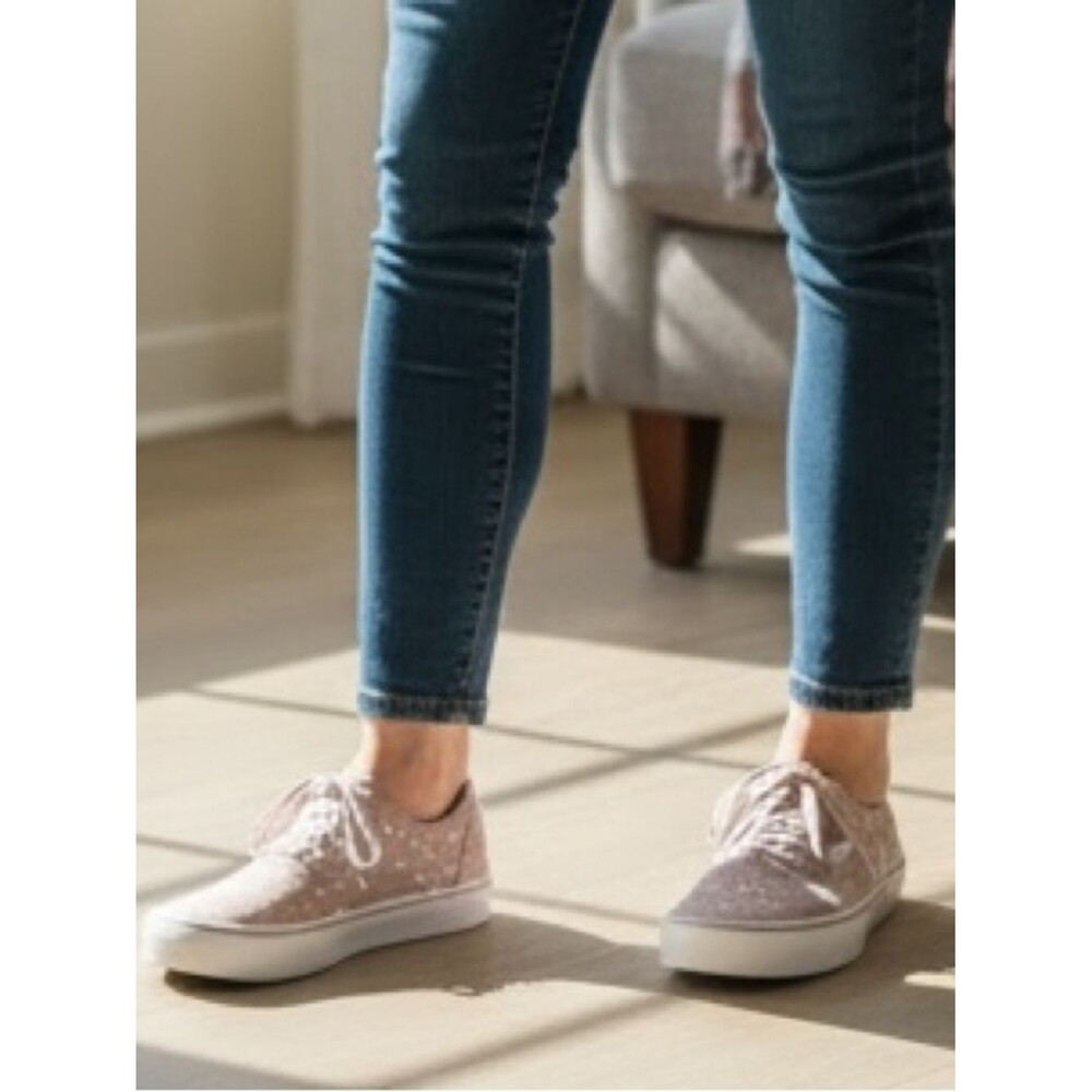 SOLD-Vans Authentic Platform 2.0 Suede Polka Dot Sneakers - Light Pink & White - Picture 14 of 14